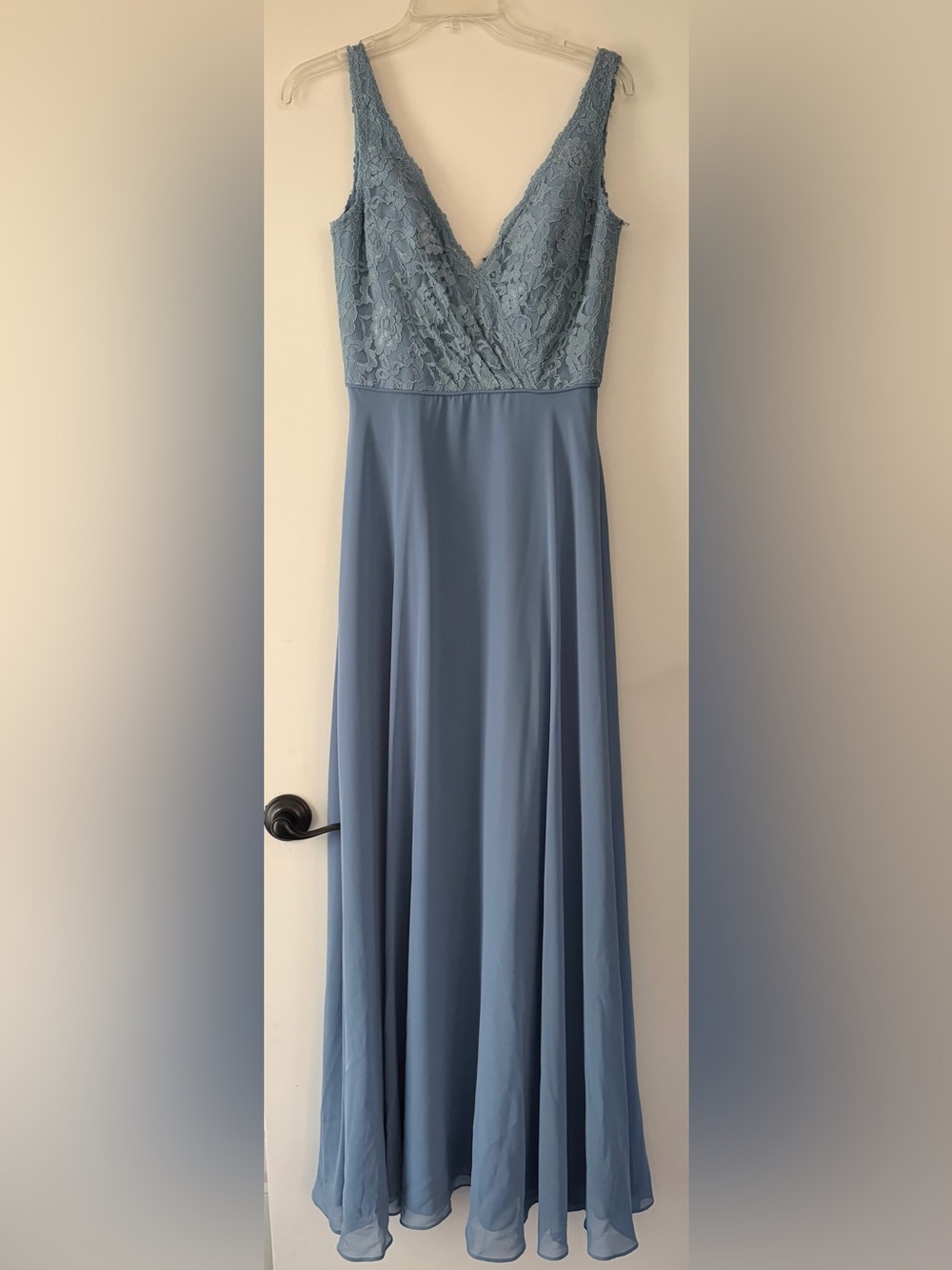 Disney Fairytale Weddings & Alfred Angelo Light Blue Lace V-Neck Bridesmaid Dres